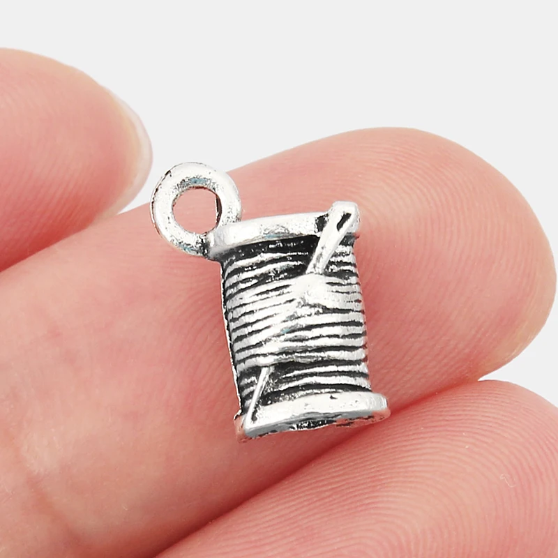 

20Pcs Thread & Needle Charms Sewing Spool Beads DIY Jewellery Making Findings 8*10mm