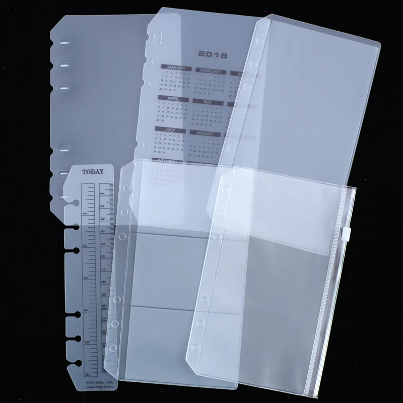 2022 A5 A6 فضفاضة ورقة دفتر حقيبة التخزين البلاستيكية مجموعة دوامة مذكرات حافظة للبطاقات 6 ثقوب سستة جيب الحقيبة الملحقات