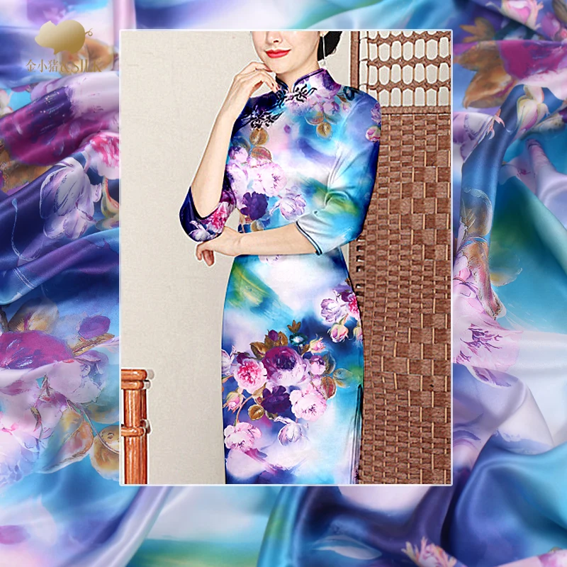 Digital inkjet silk heavy satin fabric 25 mm gloss clothing dress chinese silk fabric wholesale silk cloth 114cm