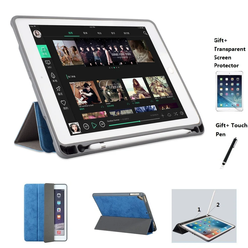 Чехол из искусственной кожи для iPad 2018 2017 умный чехол с держателем карандашей
