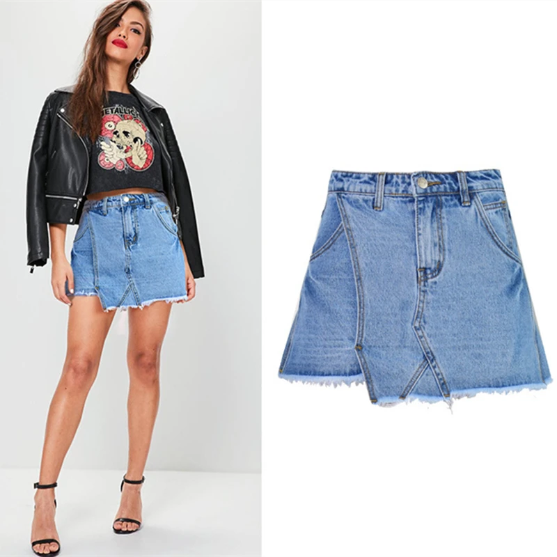 Женские джинсовые шорты с завышенной талией LOGAMI асимметричные трапециевидной