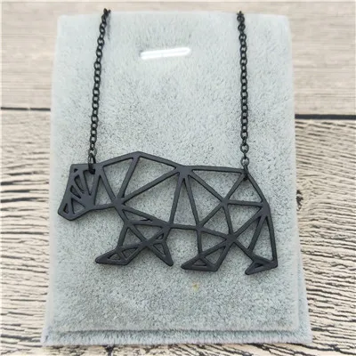 matte black Оригами мама медведь ожерелье оригами мама Подвеска Медведь женский мужской подарок ожерелье Модные украшения для женщин геометрические ювелирные изделия - Окраска металла: matte black