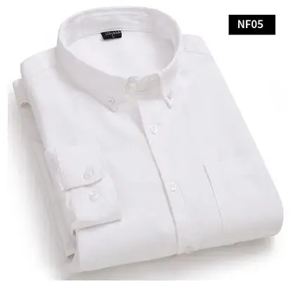 Осень Оксфорд рубашка для мужчин одноцветное цвета Slim Fit с длинными рукавами и пуговицы подпушка Smart повседневное белые рубашк - Цвет: NF05