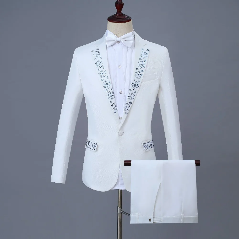 

Adult Men's Suits stage Costume Wedding groom slim clothing Host Party Blazers Group musical performance Bar Crystals slim suit