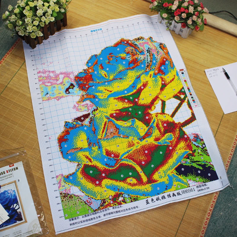 GLymg рукоделие вышивка Rosa Hybrida китайский крестиком хлопок синяя Роза Вертикальная