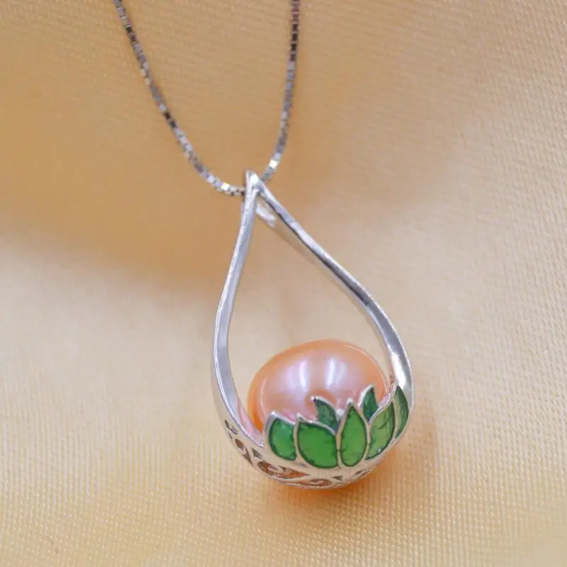Genuine 925 Sterling Silver Natural pearl lotus Pendant Necklace 10-11mm freshwater necklace jewelry for women Enamel |