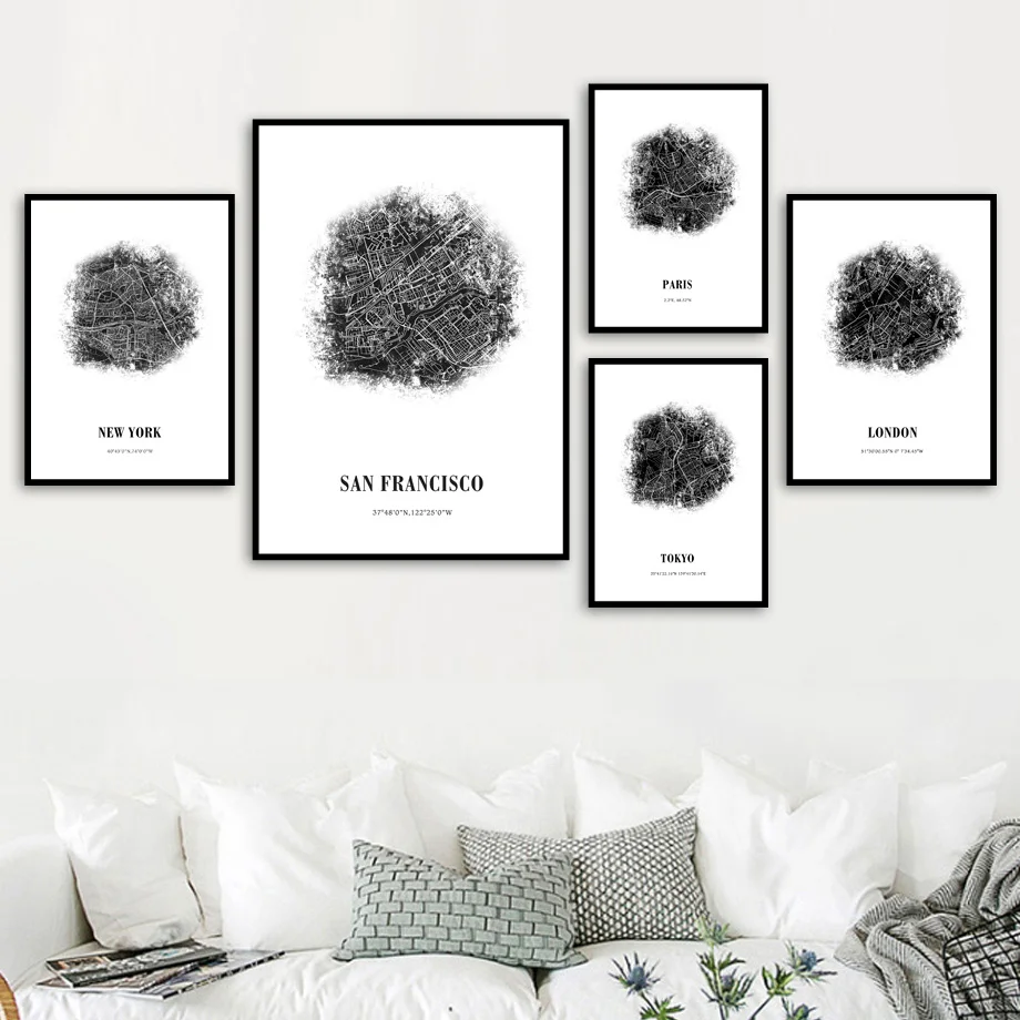 

New York Paris London Tokyo City Map Wall Art Canvas Painting Nordic Posters And Prints Wall Pictures For Living Room Home Decor