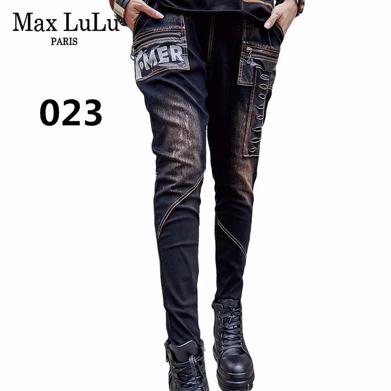 Max LuLu Роскошные брендовые эластичные женские рваные джинсы в стиле панк черные женские обтягивающие повседневные винтажные джинсовые шаровары размера плюс - Цвет: 023 black