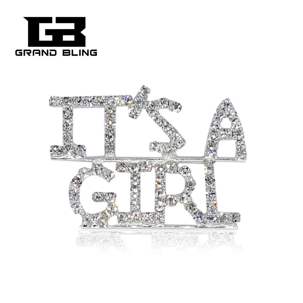 

Clear Rhinestone Hand-made Word Pin "IT'S A GIRL" Brooch Gift to Baby Girl