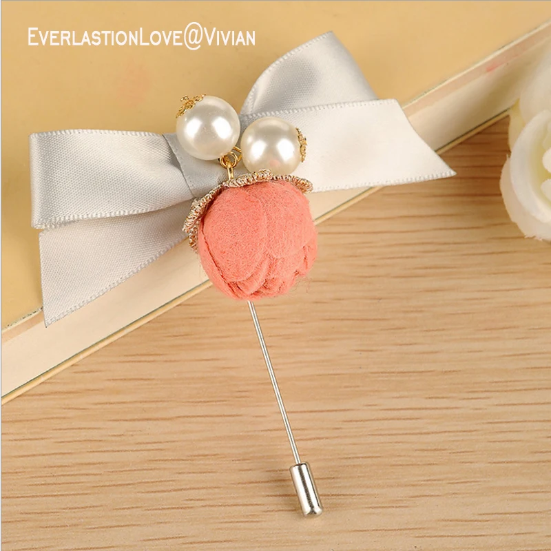 ELLV Fashion Women flower bow Brooch accessories Vintage Imitation pearl brooches Fabric rose pins for women's decoration | Украшения и