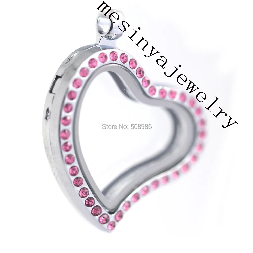 

10 pcs Full Pink Crystal Heart Curved Glass Living Locket For Floating Charms Keepsake Xmas Mother's Day Gift Birthday Gift