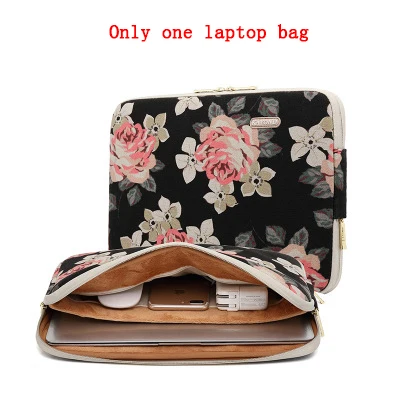 black rose flower Waterproof Canvas Printing Women Men Sleeve Laptop Bag For Macbook Air 13 Pro 11 12 14 15 Case For Xiaomi Asus Lenovo Cover - Цвет: black rose flower