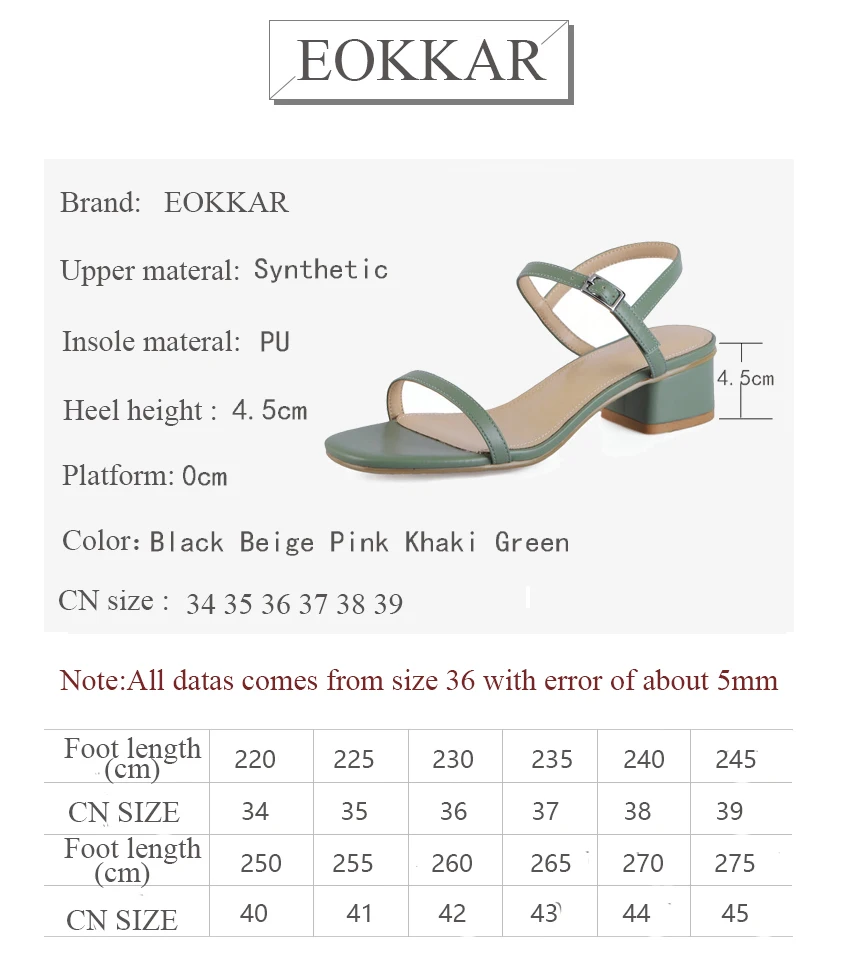 

Eokkar 2019 Summer Women Sandals Fashion Open Toe Ankle Strap Women Pumps Sheepskin Casual Synthetic Women Sandals Size 34-39