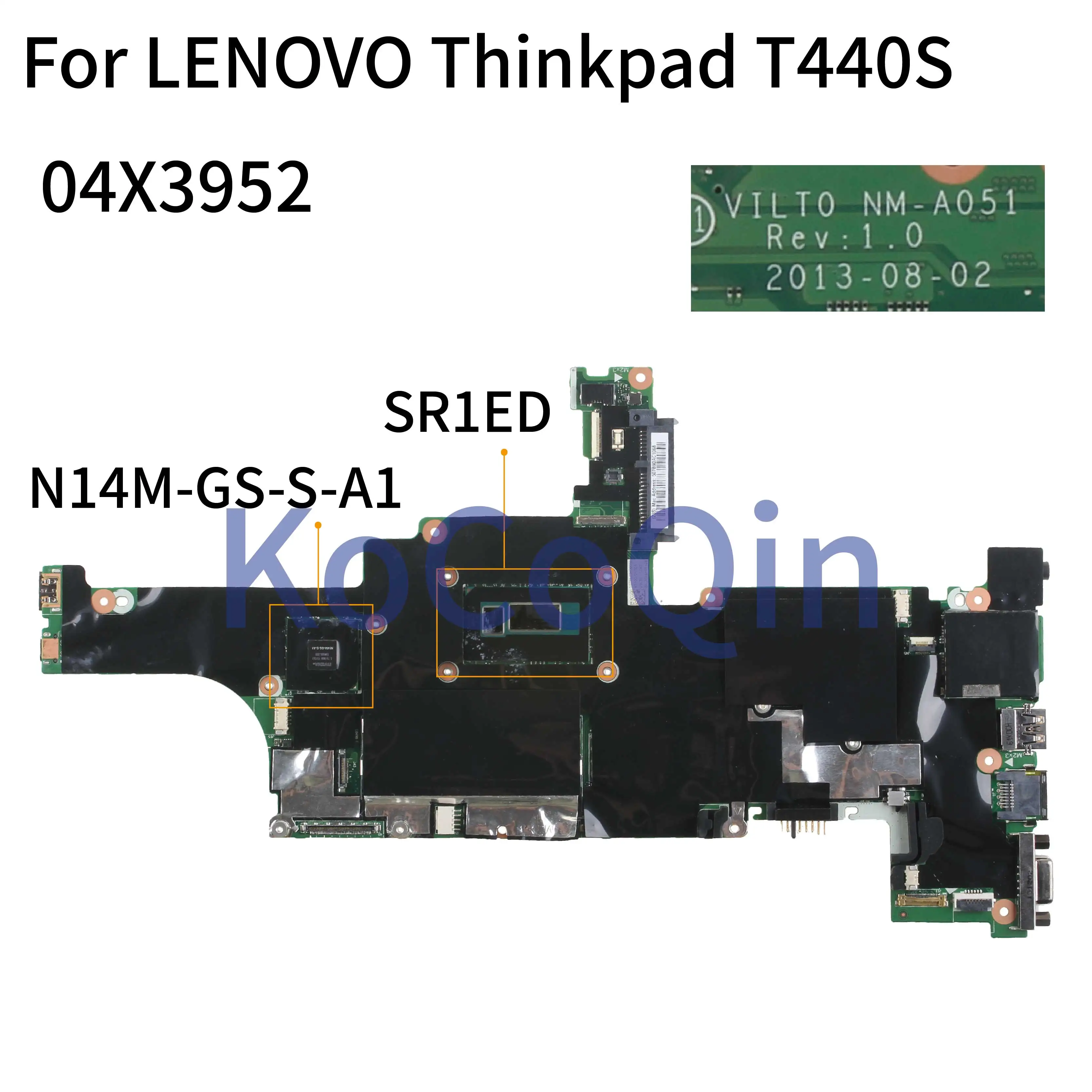 KoCoQin материнская плата для ноутбука LENOVO Thinkpad T440S Core I5 4300U SR1ED N14M GS S A1 04X3950 04X3952 VILT0 NM