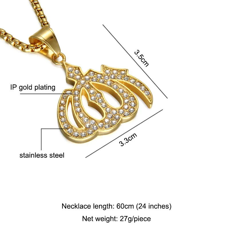 Нержавеющая сталь Bling льдом Кристалл Для мужчин Исламская Талисманы ювелирные