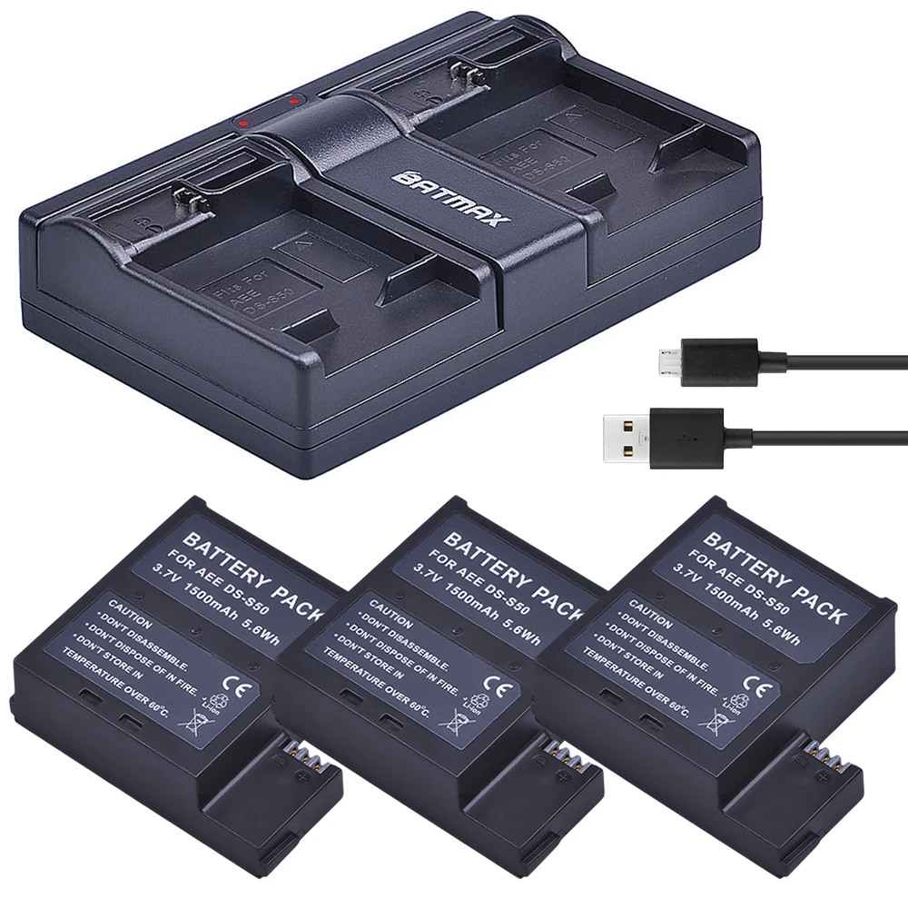 1500 мА/ч DS S50 DSS50 3 шт. Батарея + USB двухканальный Зарядное устройство для AEE D33 S51 S60 S71