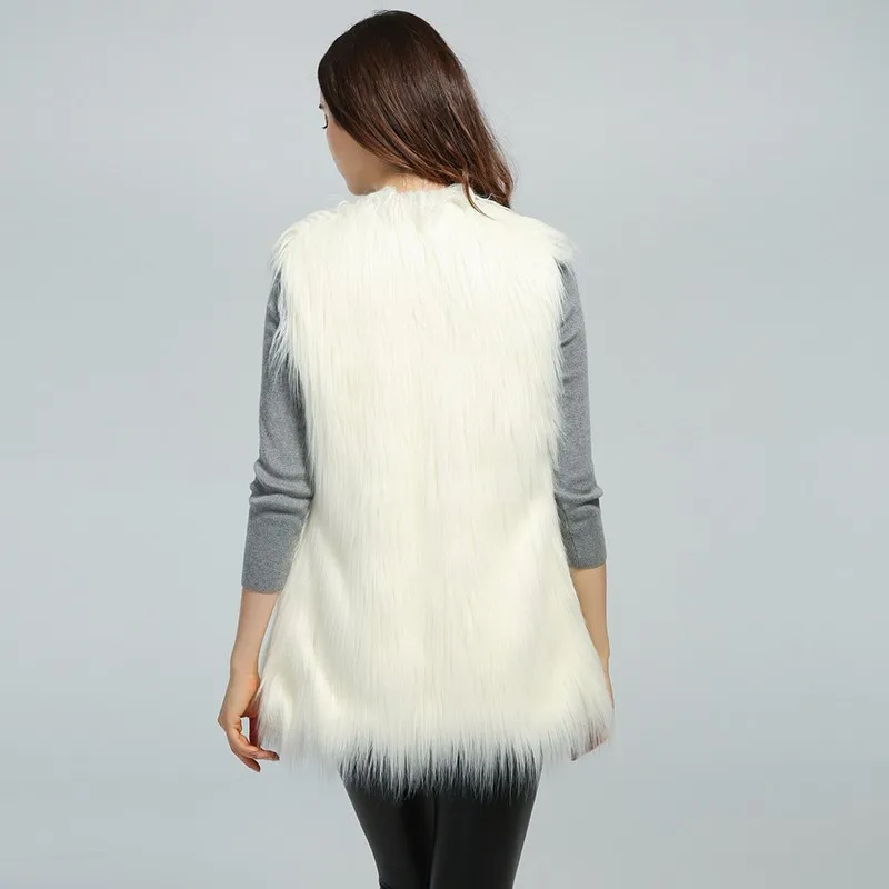 Женская длинная безрукавка из искусственного меха шикарная осенне зимняя