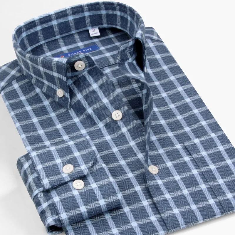 Smart five Flannel Plaid Shirt Men Long Sleeve Slim Fit Mens Cotton Business Casial Shirts For Men Brand Clothes Big Size 2018