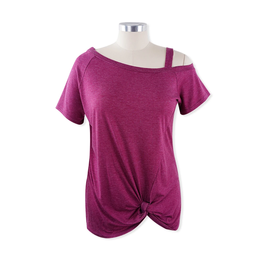 Модная витая футболка с коротким рукавом открытыми плечами женская