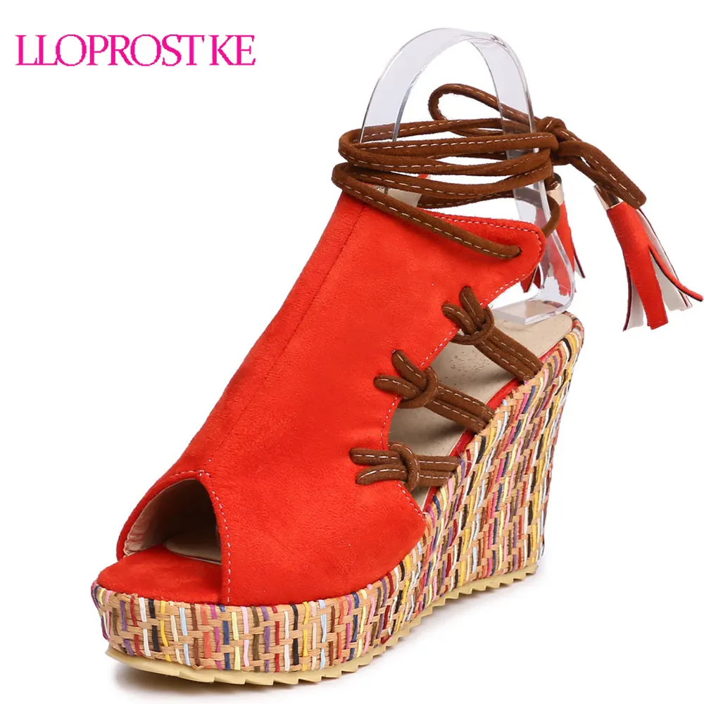 

LLOPROST KE Summer Sandals Bohemia Wedge Heels Gladiator Casual Peep Toe Fashion Shoes Women Platform Sandals Size 34-43 MY412