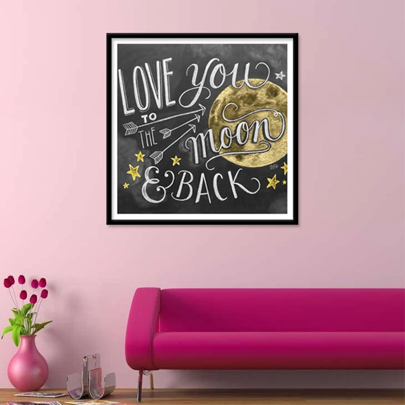 5D DIY Алмазная вышивка алфавит LOVE you Moon задняя картина крестиком квадратная