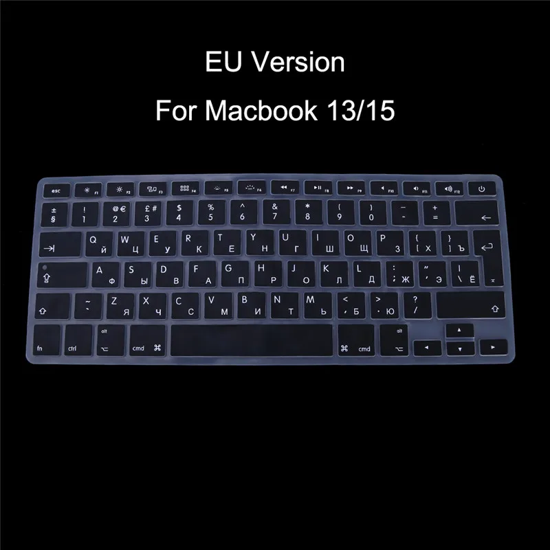 EU версия русская клавиатура силиконовая клавиатура кожного покрова для Apple Macbook Air Pro Retina 13 15 Защитная крышка 8-Цвет - Цвет: Черный