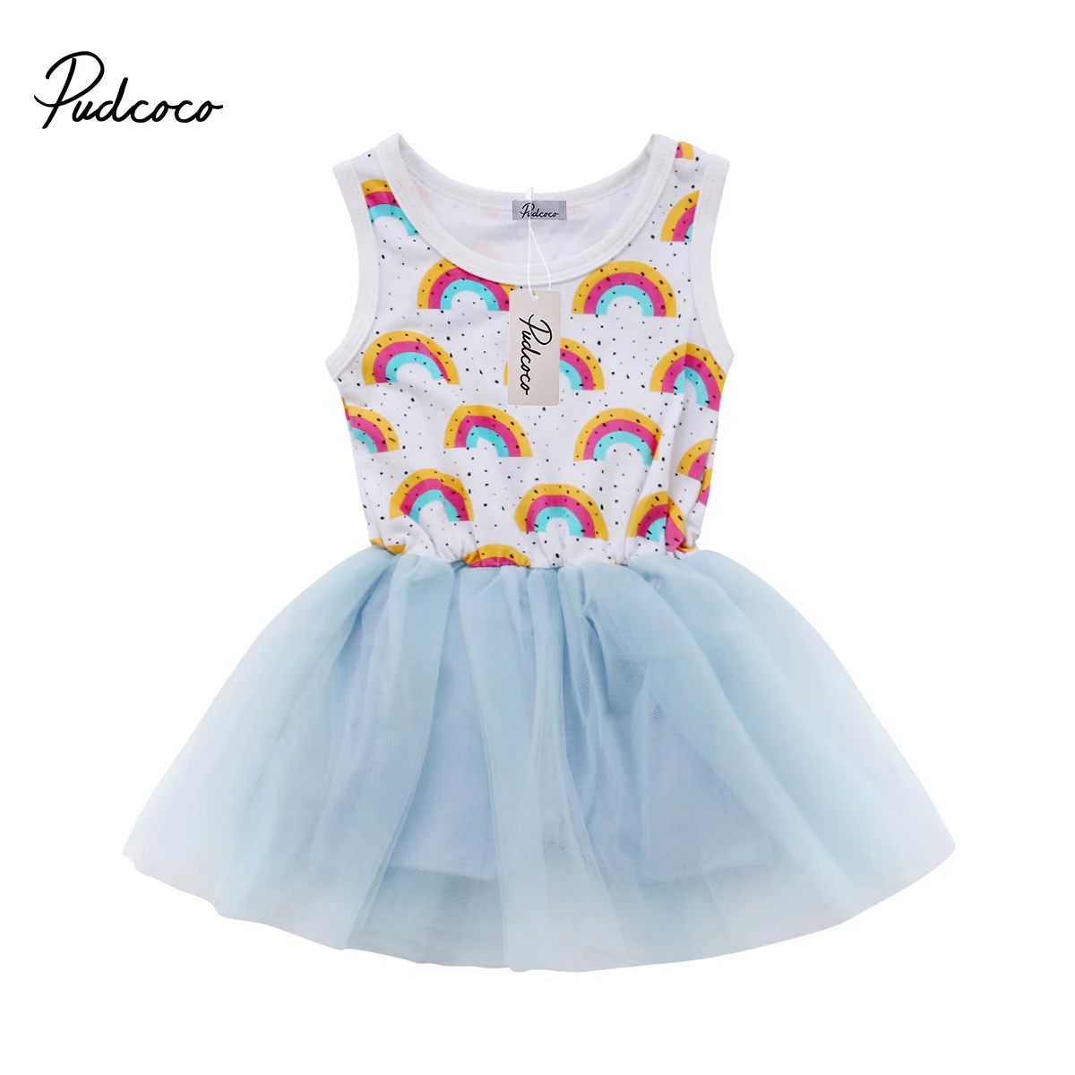 2018 Новое Брендовое платье-пачка для маленьких девочек с кружевом и радугой