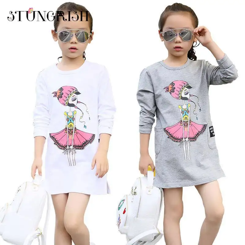 Осенняя футболка для девочек одежда средней длины с героями мультфильмов