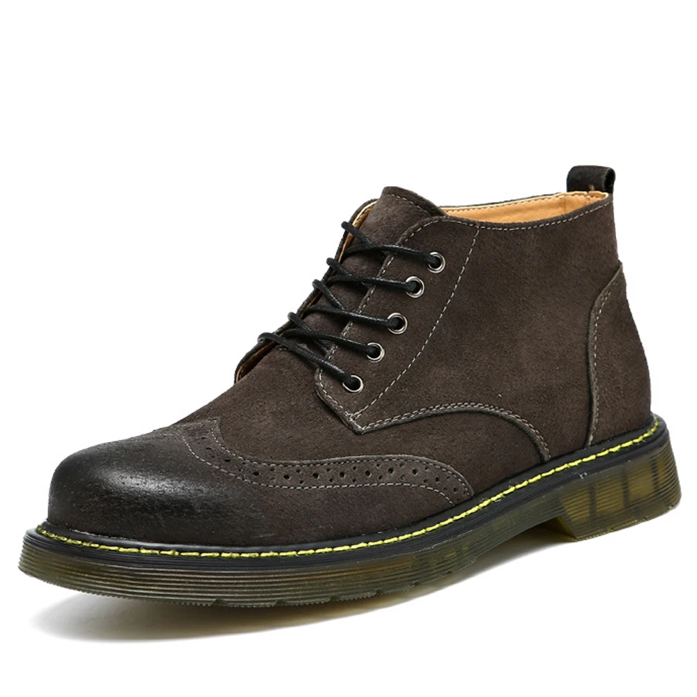 QFFAZ 2018 New Men Ankle Boots Fashion Spring Footwear Suede Leather shoes Lace Up Casual Short Boot Brown Khaki | Обувь