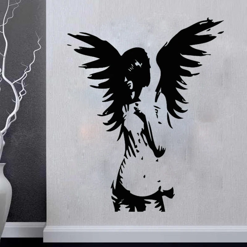 

New arrival diy wall art ANGEL wall sticker giant banksy guardian bedroom decal fairy vinyl stickers home decoration