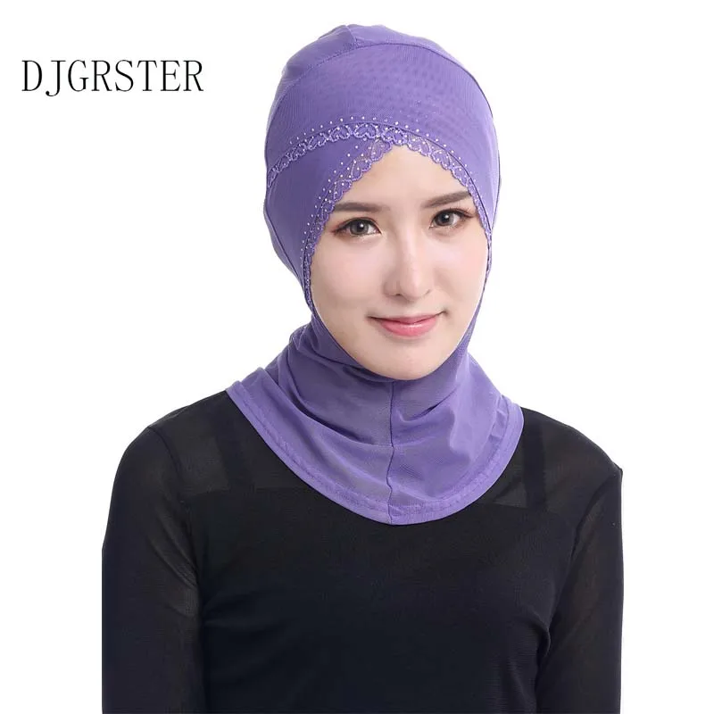 DJGRSTER алмазное кружево исламский хиджаб шарф Джерси Хиджаб Шапки шелк