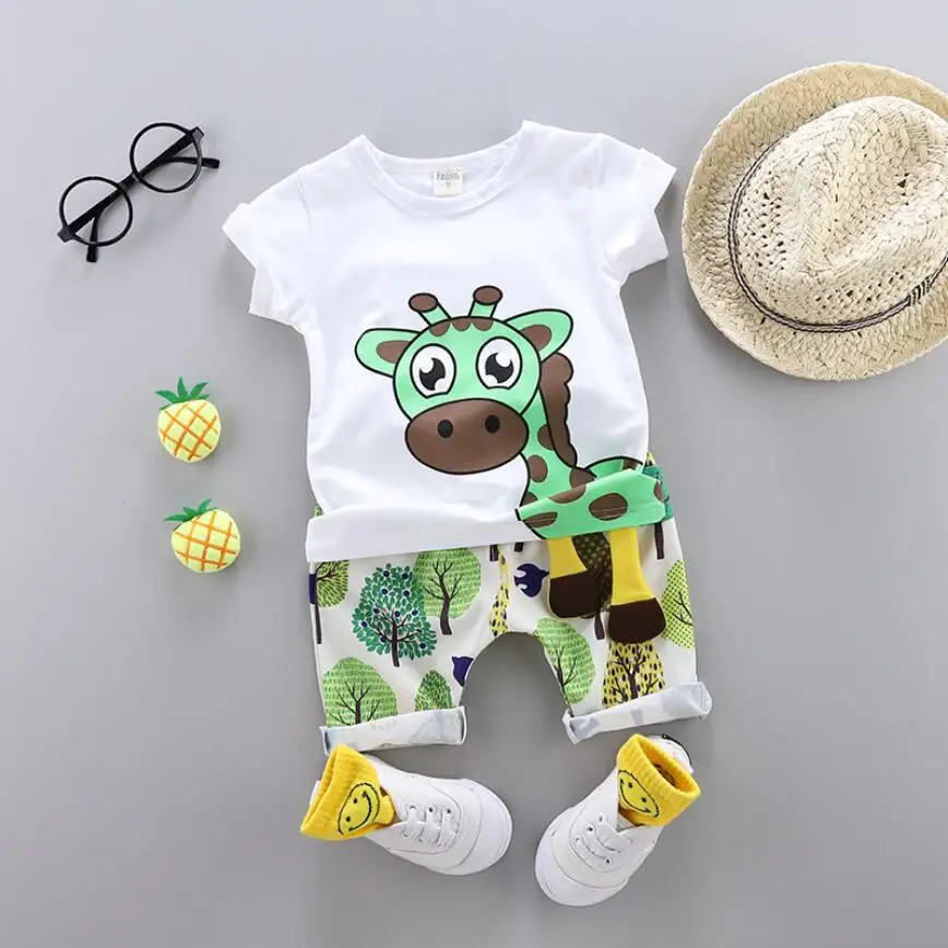 NEW Summer Children Baby Cotton Clothes Cartoon Giraffe T-Shirt Shorts 2pcs/Sets Child Toddler Boys Girls Clothing Tracksuits |