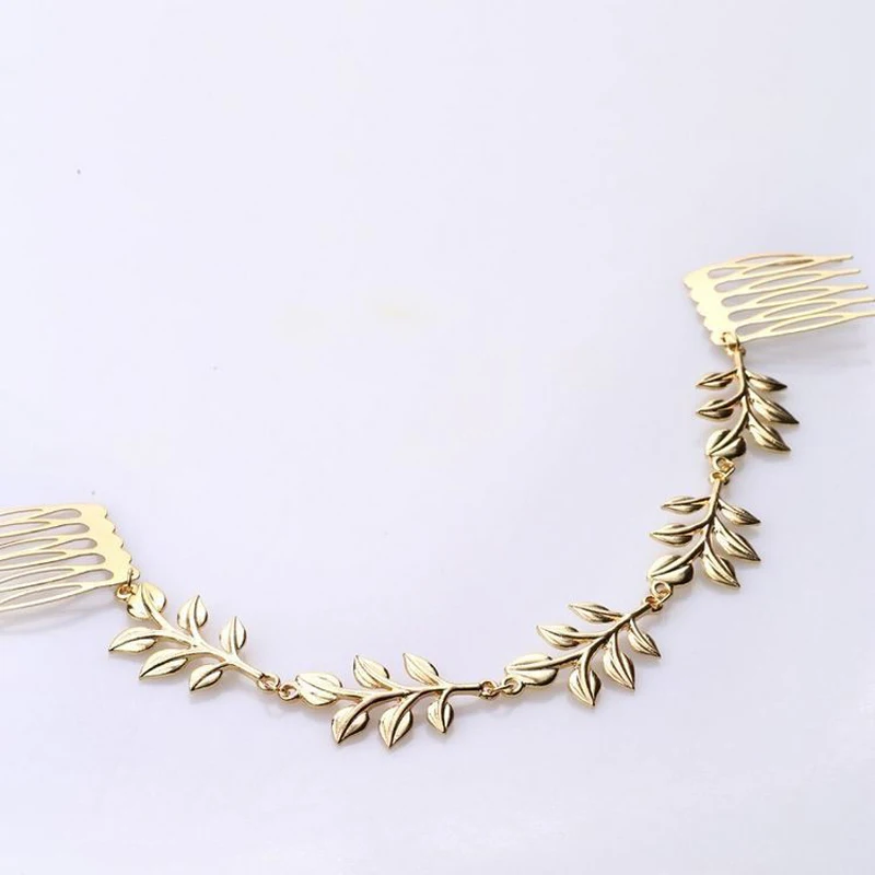 Мода сусальное золото головной убор гребень для волос с листьями клипсы