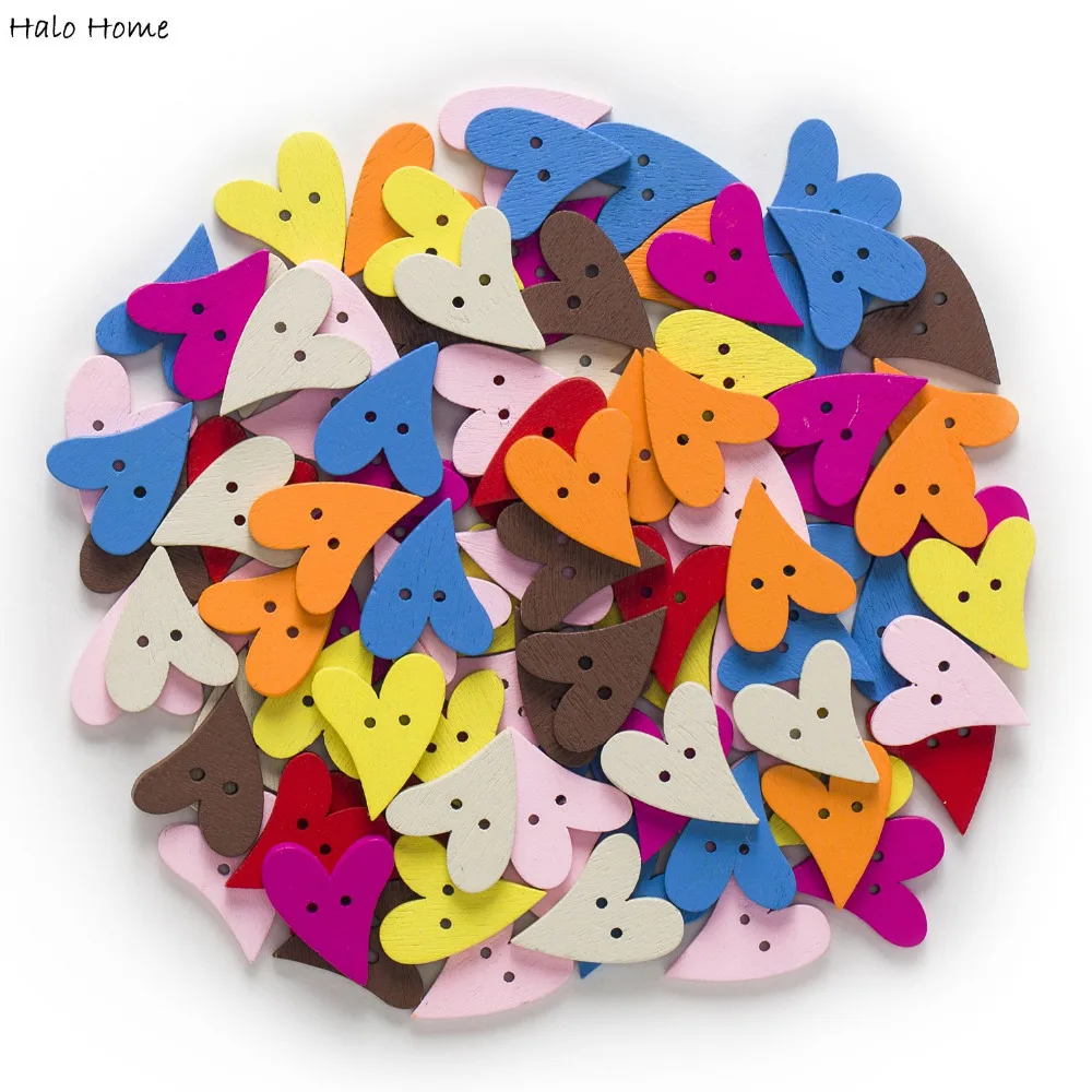 50 шт. 2 отверстием разных сердце деревянными пуговицами для домашнего декора