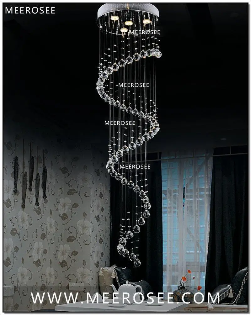 Satin Al Spiral Kristal Tavan ışık Fikstürleri Uzun Kristal Tavan Lambası Için Merdiven Ve Merdiven Ile 4 GU10 Ampuller MD1014