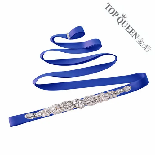 Royal blue TOPQUEEN, S43, ручная работа, стразы, пояс, элегантный пояс для свадебного платья, драгоценный пояс, Роскошный пояс для невесты, Блестящий Пояс со стразами - Цвет: Royal blue
