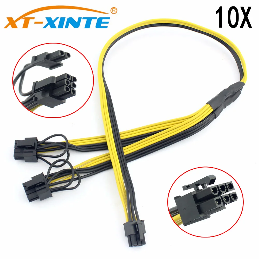 

10x PCI-E PCIE 6Pin to Dual 8Pin 6+2Pin Adapter Cable Graphics GPU Video Power Cable Module Splitter Wire 16AWG for Miner Mining