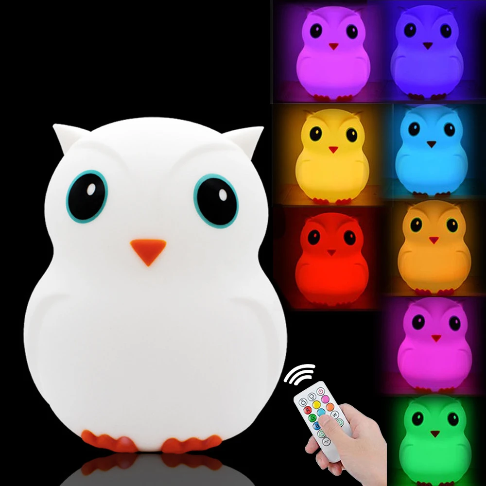 

Big Bird Penguin Owl LED Night Light Touch Remote Control 9 Color Dimming Timer Silicone Animal Lamp for Children Kids Baby Gift