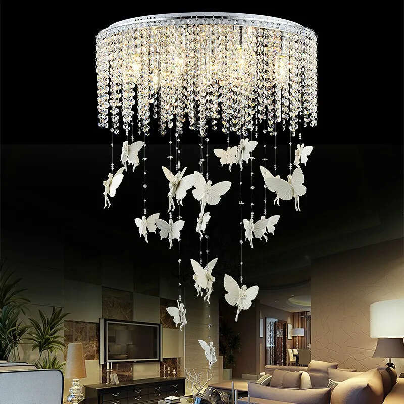 

Creative Angel Butterfly Crystal Ceiling Lights Modern Led E14 Kristallen Lampen Ceiling Lamp for Bedroom Luminaria Fixture