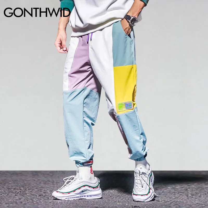 GONTHWID Harajuku цвет блок лоскутное шаровары джоггеры брюки для девочек 2018 мужчин хип