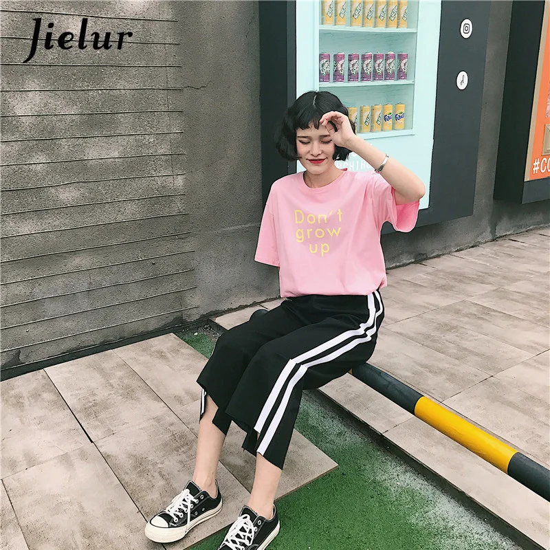 Jielur 2020 Весенние Новые повседневные Черные Брюки с широкими штанинами Женская