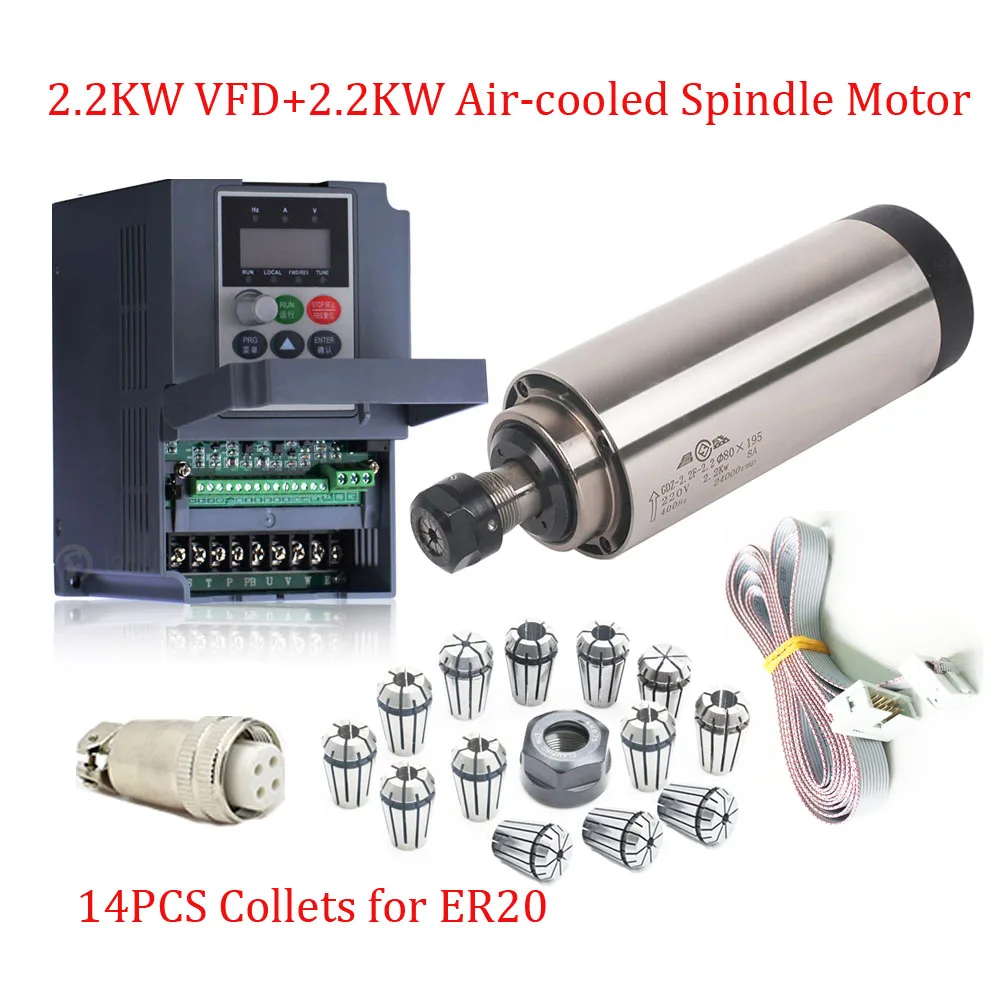 2.2KW шпиндель CNC маршрутизатор мотор шпинделя 220В ER20 фрезерный набор и 2.2kw