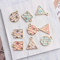 10pcslot fashion charms pendant zinc alloy grid enamel geometry trianglesquareround charms pendant for jewelry making