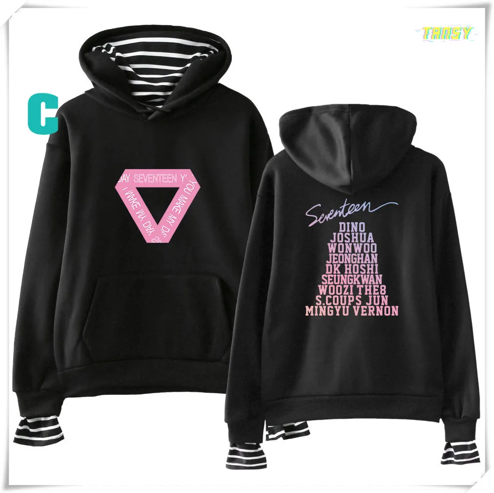 Женская толстовка с капюшоном Kpop SEVENTEEN уличная имитацией двух колпачков пуловер