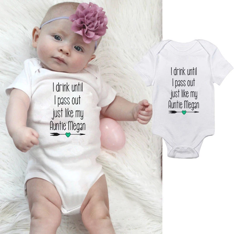 DERMSPE Newborn Boy Girl Short Sleeve Letter I Drink Until Pass Out Just Like My Aunt Megan Cute Cotton Romper Baby Clothes | Детская