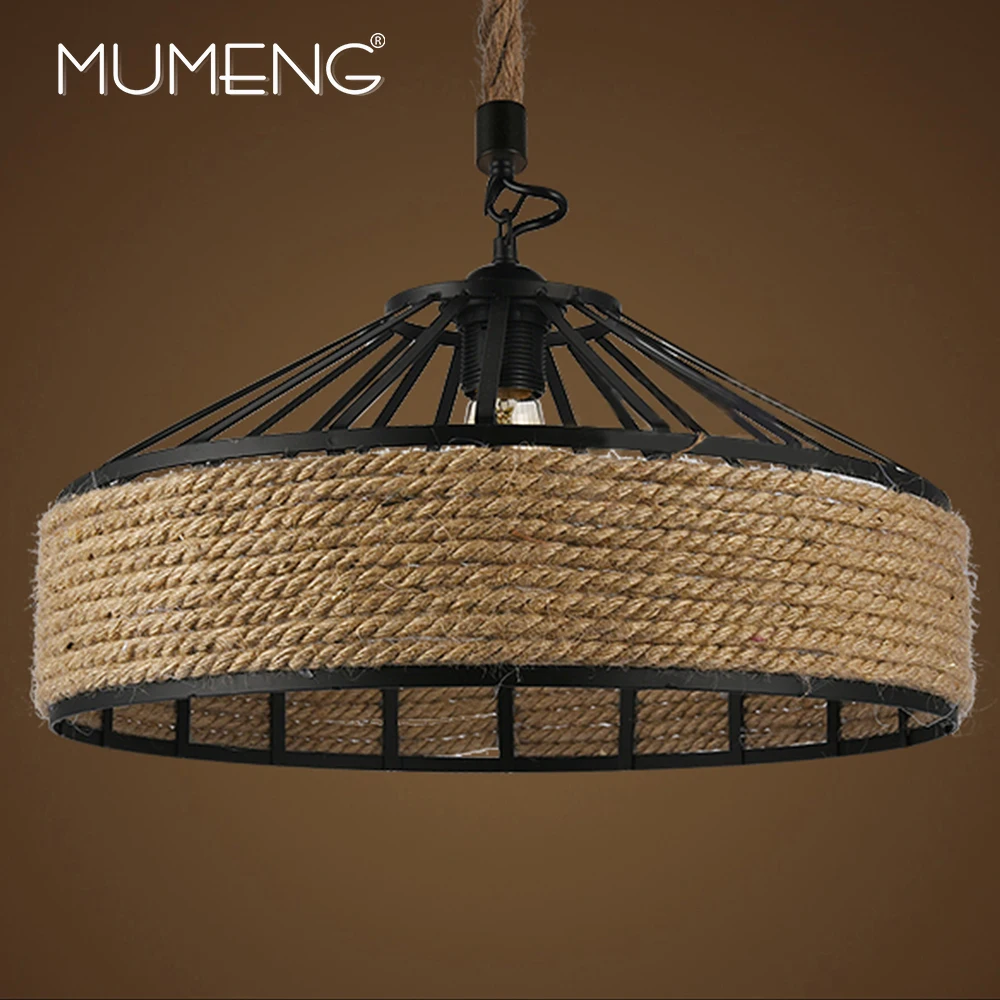 MUMENG Ретро промышленный пеньковый Канат подвесной светильник светодиодный