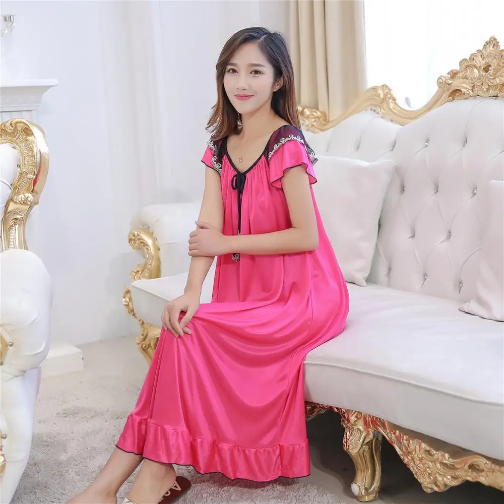 

Summer New Ladies Long Nightgown Casual Home Dress Sleeveless Sexy Sleepwear Ice Silk Nightdress Big Size Pregnant woman Dress