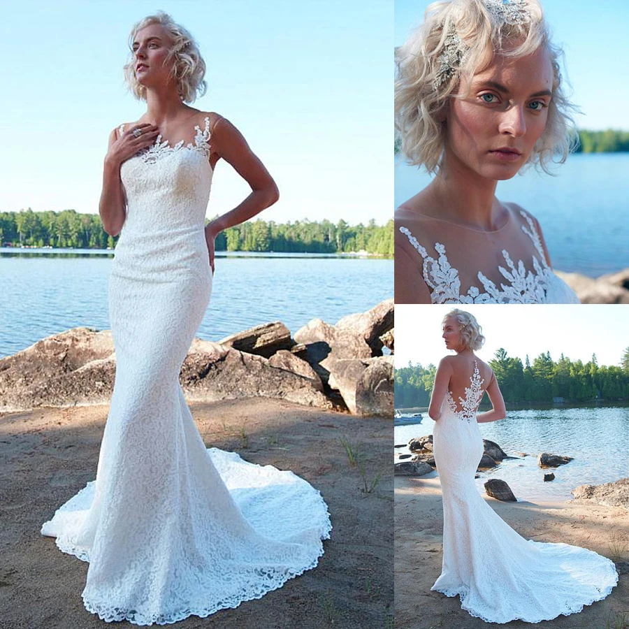 Свадебное платье русалки с бисером свадебное кружевной аппликацией пляжные