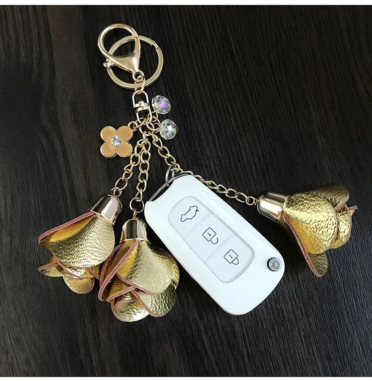 18colors charm leather rose flower key chains cute tassel keychains women keychain bag purse pendant jewelry | Украшения и