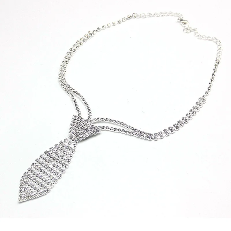 StoneFans Fashion Collar Jewelry Silver Color Bride Rhinestone Tie Accessories Wedding Necklace Jewellery Statement Necklaces